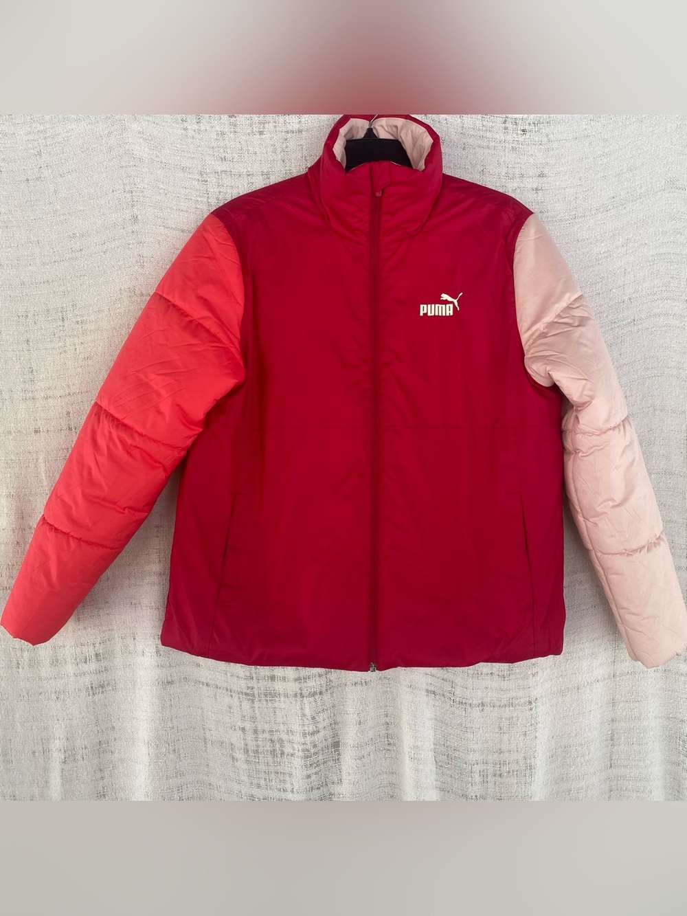 PUMA Colorblock Front Zipper Red/Pink Puffer Jacket Size M